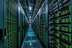 Futuristic data center corridor with glowing servers Product Image 1