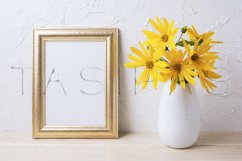 Golden frame mockup with yellow rosinweed flowers in vase Product Image 2