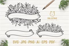 Ribbon Banner Roses SVG, Valentine Ribbon Border SVG, Weddin Product Image 1