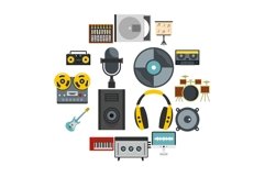 Recording studio items icons set in flat style Product Image 1