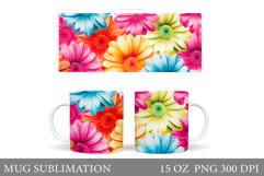 Gerbera Flowers Mug Sublimation. Daisy Flowers Mug Wrap Product Image 1