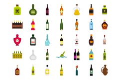 Bottle icon set, flat style Product Image 1