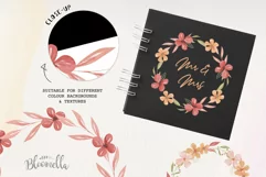Apricot Wreaths Watercolor 6 Flowers Leaves Orange Pink Product Image 4