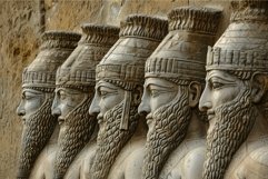 Majestic Old wall painted with Assyrian queens. Generate ai Product Image 1