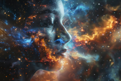 Girl Face with Galaxy Background Wallpaper Product Image 1