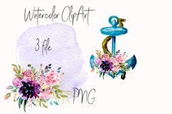 Anchor with flowers watercolor clipart design cards Product Image 2