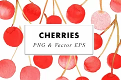 Watercolor Cherries Illustration Clip Art in PNG & EPS Product Image 1