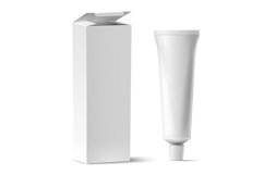 Realistic tube with box mockup. White plastic tuba for tooth Product Image 1