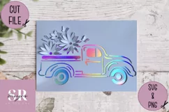 3D truck with flowers| Paper cutting | Truck svg Product Image 3