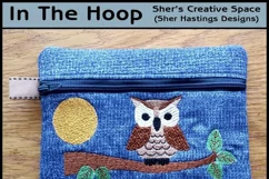 Howard the Owl Zipper Bag - Fully Lined, 5X7 HOOP Product Image 1