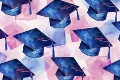 Graduation Hat Watercolor Pattern Background Wallpaper Product Image 1