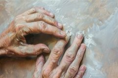 Artist&#039;s hands molding clay on canvas Product Image 1
