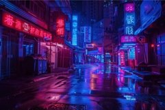 Neonlit city alley at night Product Image 1