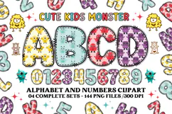 Cute Kids Monster Alphabet & Numbers doodle PNG Clipart Product Image 1