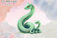 Cute Mom &amp; Baby Fantasy Creature Watercolor Clipart Product Image 11