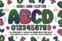 Neon Glitter Alphabet png clipart,neon glitter letter doodle Product Image 1