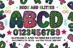 Neon Glitter Alphabet png clipart,neon glitter letter doodle Product Image 1