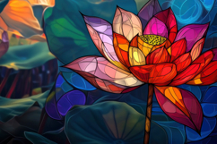 Colorful Stained Glass Flowers Background Wallpaper Product Image 1