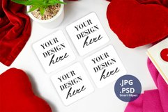 Four Square Coasters Mockup Valentine's Day, PSD PNG Mockup Product Image 2