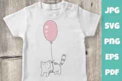Valentine svg. Love SVG Cat SVG, Cute Cat flying in balloon Product Image 1
