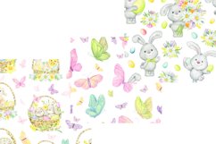 Easter floral digital paper. Watercolor Spring baby bunny Product Image 5