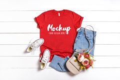 Valentines Day Bella Canvas 3001 Red T-shirt Mockup Flat Lay Product Image 1