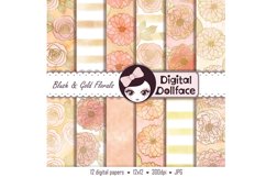 Blush Pink Wedding Floral Patterns / Pink and Gold Digital Paper (roses and peonies) Product Image 2