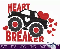 Boy Valentine's Day Shirt, Heart Breaker Monster Truck Svg Product Image 2