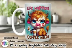 Funny Highland Cow Mug Wrap, Sarcastic Coffee Mug Print Product Image 1