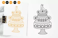Wedding Cake with Couple Decoration Papercut and Thin Lines Product Image 1