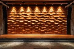 Empty stage with wooden wall and spotlights lighting up the Product Image 1