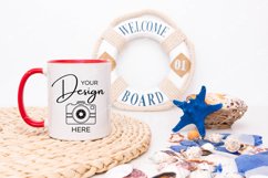 Mug Mockup 11 Oz Blank White Coffee Cup Red Handle Summer Product Image 1