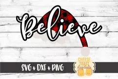 Believe - Christmas SVG Files - Buffalo Plaid Santa Hat Product Image 2