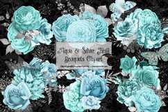 Aqua and Silver Floral Clipart Product Image 2