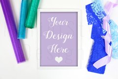 Frame mockup, Feminine Styled Frame on Desktop PNG, PSD 106 Product Image 1