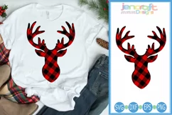 Buffalo Plaid Reindeer SVG, Christmas Deer svg Antlers Buck Product Image 1