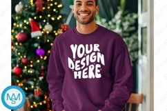 Purple men Sweatshirt empty space Mockup, christmas Gildan Product Image 1