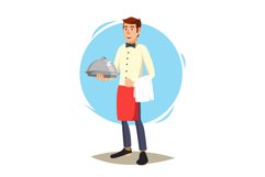 Waiter, Cute Character Vector. Happy Waiter. Dinner Product Image 1