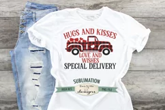 Buffalo Plaid Valentine Truck Sublimation | Hugs Kisses Love Product Image 1