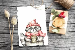 Raccoon Watercolor baby clipart Cute animals Christmas Product Image 3