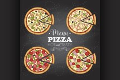 Four types of color pizza on a black board Product Image 1