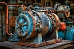 Rusty industrial machine sitting idle in abandoned factory Product Image 1