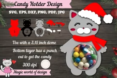 Grey Cat in Santa's hat candy dome svg, paper cut template Product Image 1