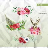 Floral Deer wreath crown clipart, Woodland watercolor Product Image 2