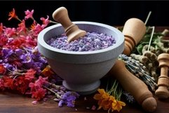 Mortar and pestle with herbal mix for aromatherapy Product Image 1