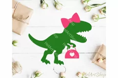 Girl dinosaur svg, t rex svg, dinosaur with bow svg Product Image 1