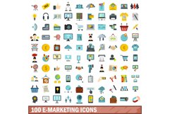 100 e-marketing icons set, flat style Product Image 1
