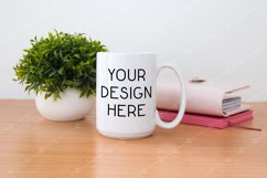 Mug Mockup 15 Oz White Coffee Pink Planners Small Plant Product Image 1