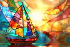 Stained Glass Sailboat Background Wallpaper Product Image 1