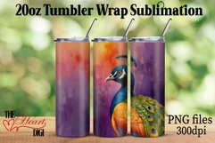 Peacock 20oz Tumbler Wrap PNG, Watercolor Peacock Tumbler Product Image 2